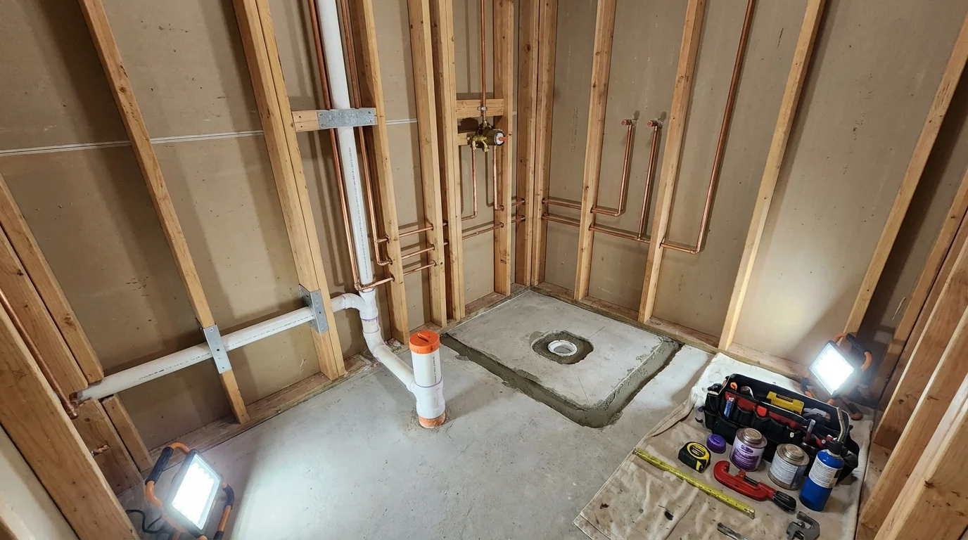 Bathroom rough-in plumbing during remodel by Johns Plumbing LLC in Brisbane